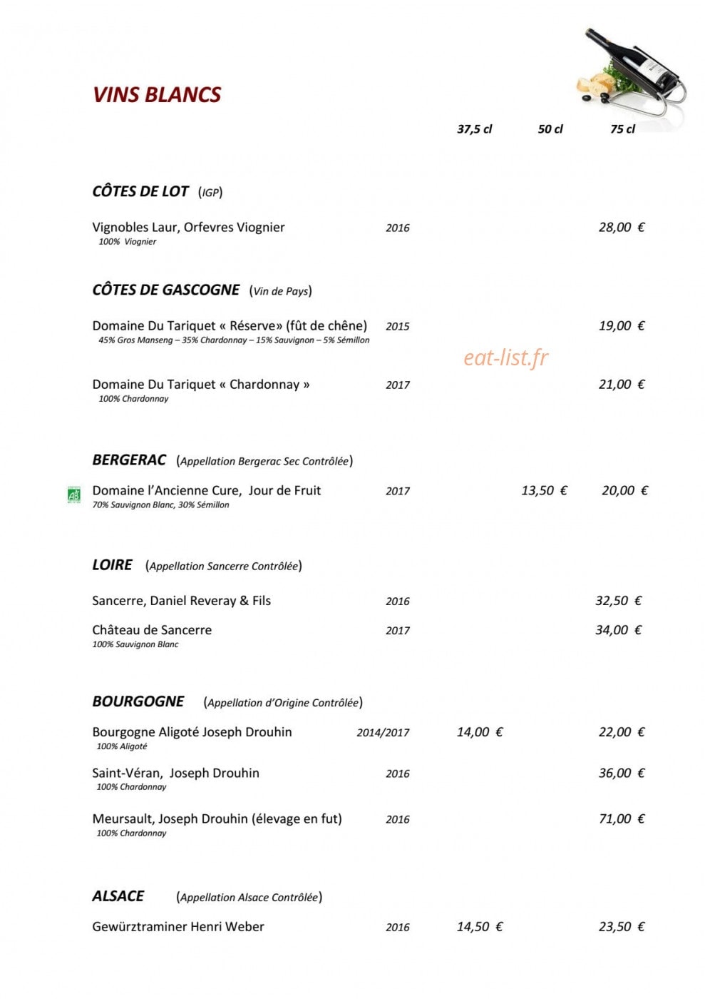 La Bastide — carte page 16