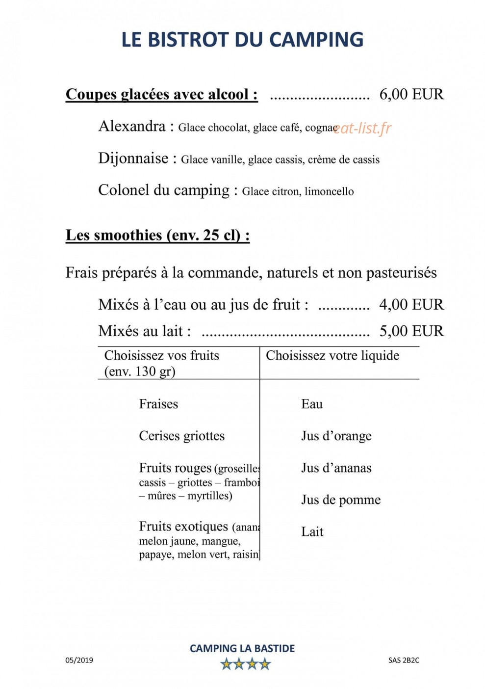Le Bistrot du Camping — carte page 8