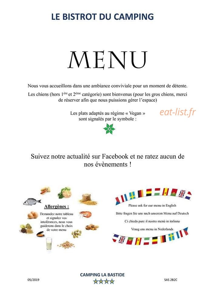 Le Bistrot du Camping — carte page 1