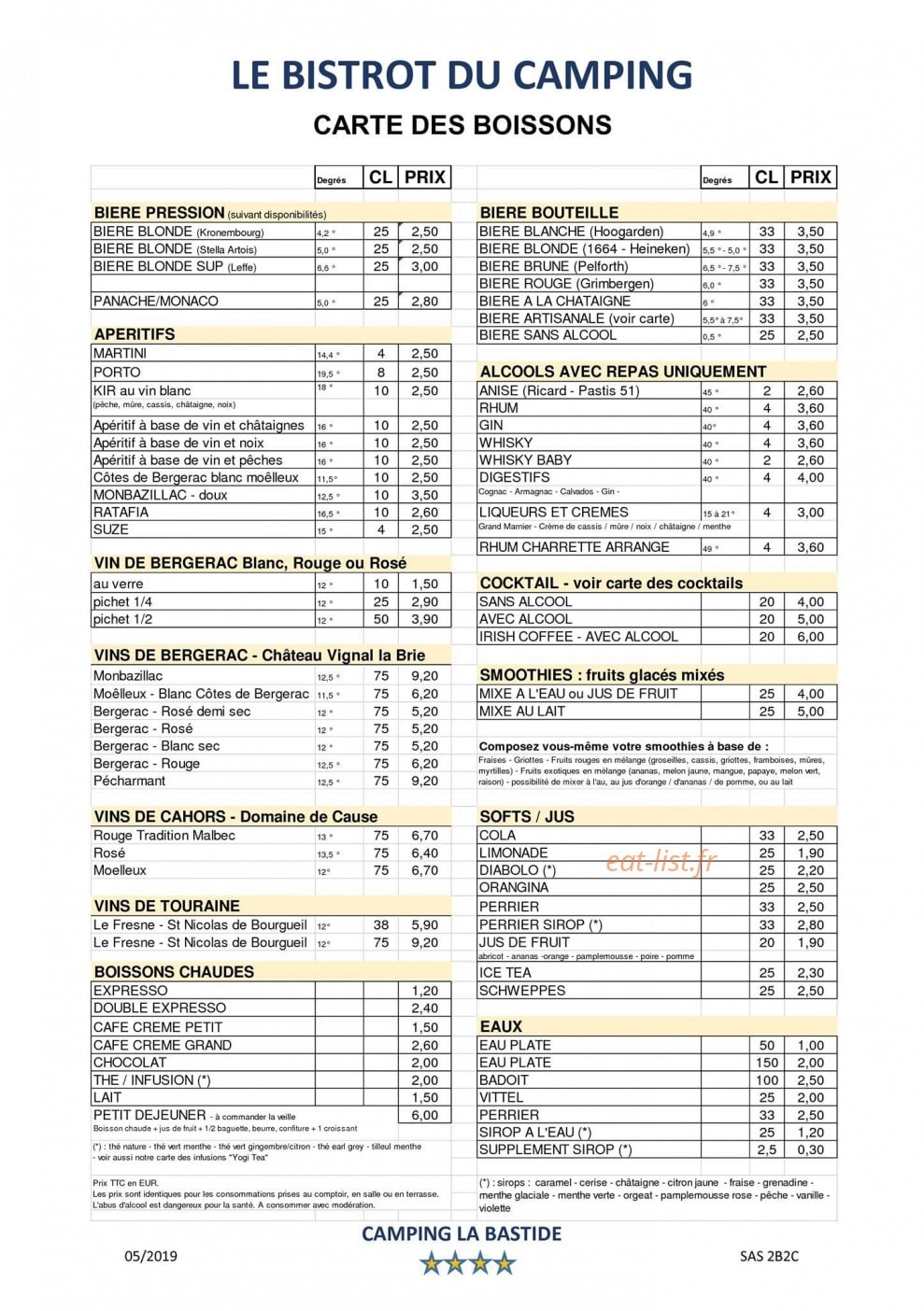 Le Bistrot du Camping — carte page 9