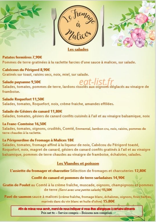 Le Fromage à Malices — carte page 1