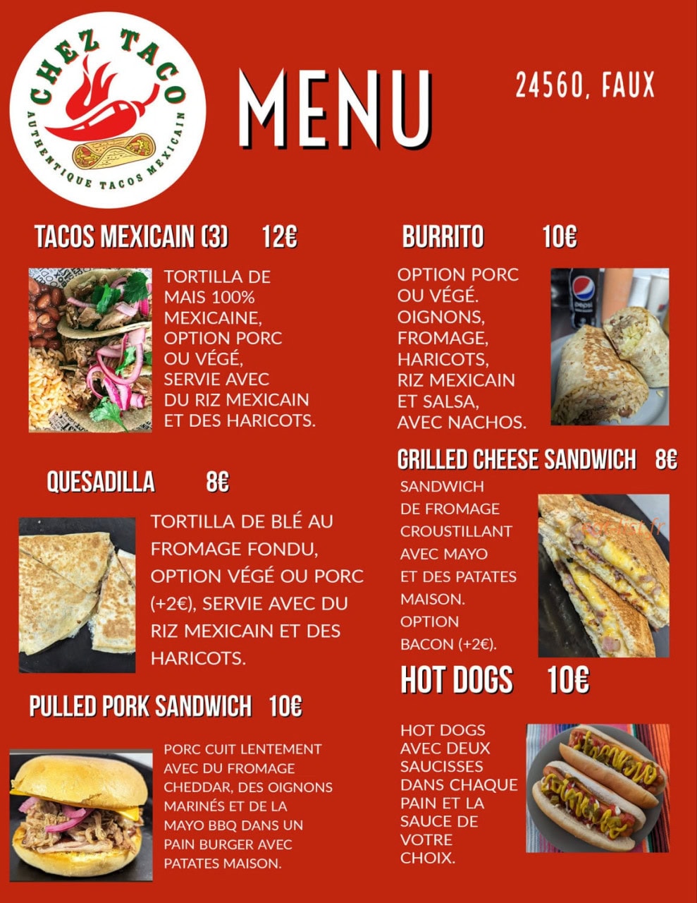 Chez Taco — carte page 1