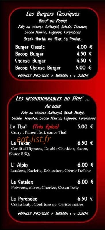 Le Hom' Burger — carte page 1
