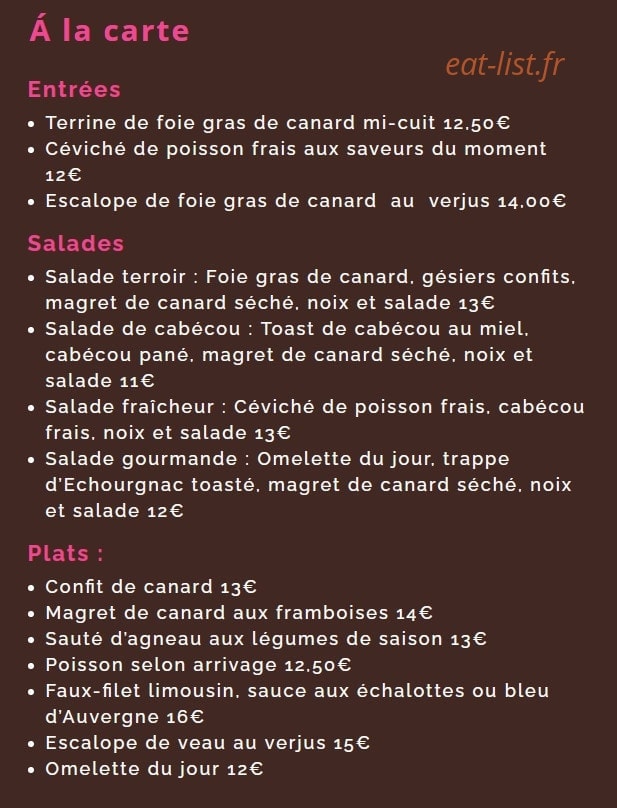 Auberge d'Imbès — carte page 3