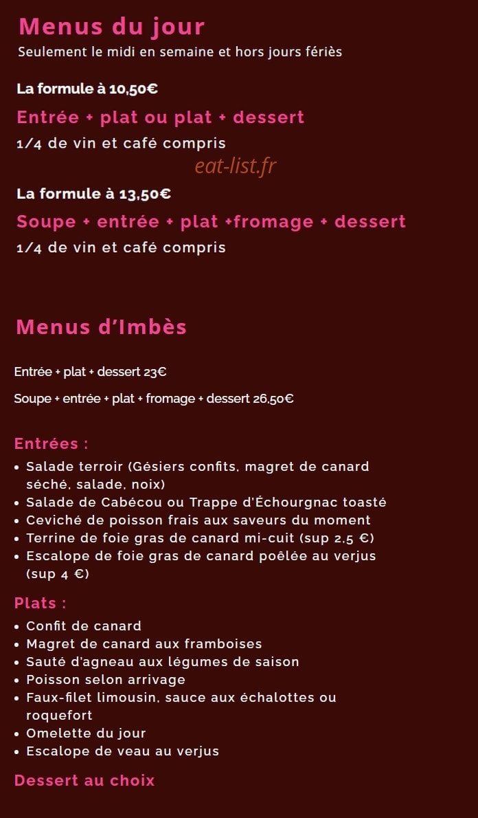 Auberge d'Imbès — carte page 1