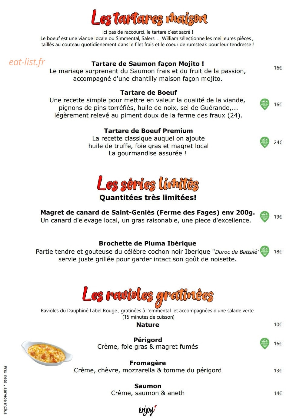 Le bistro — carte page 1
