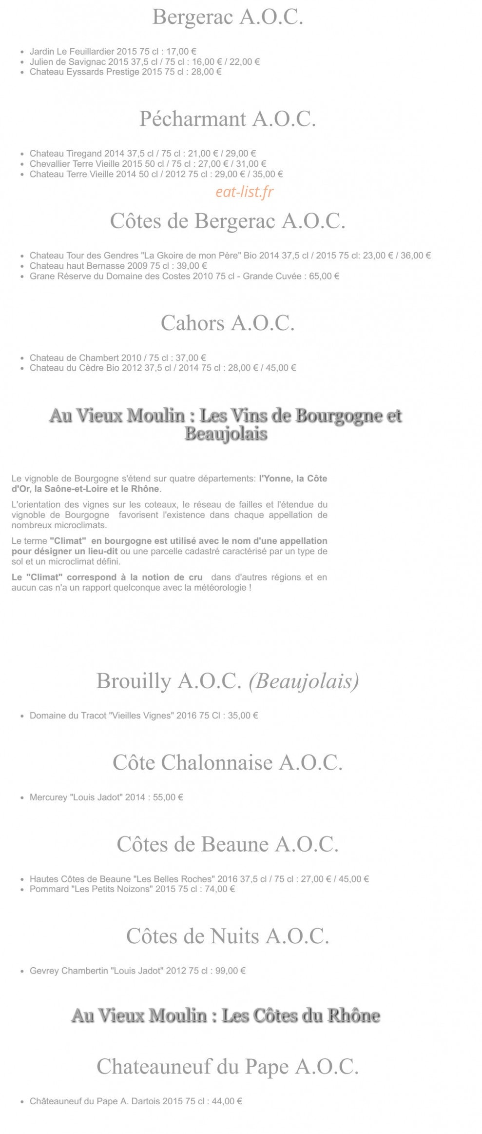 Le restaurant Au Vieux Moulin — carte page 7