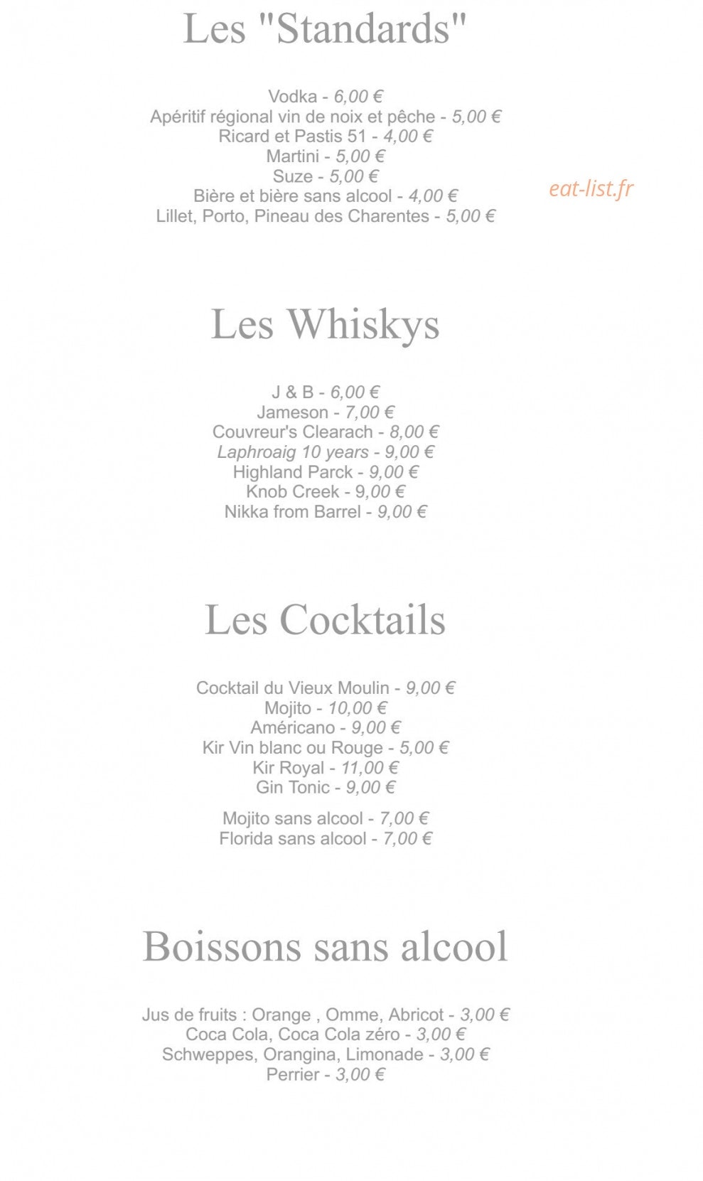 Le restaurant Au Vieux Moulin — carte page 4