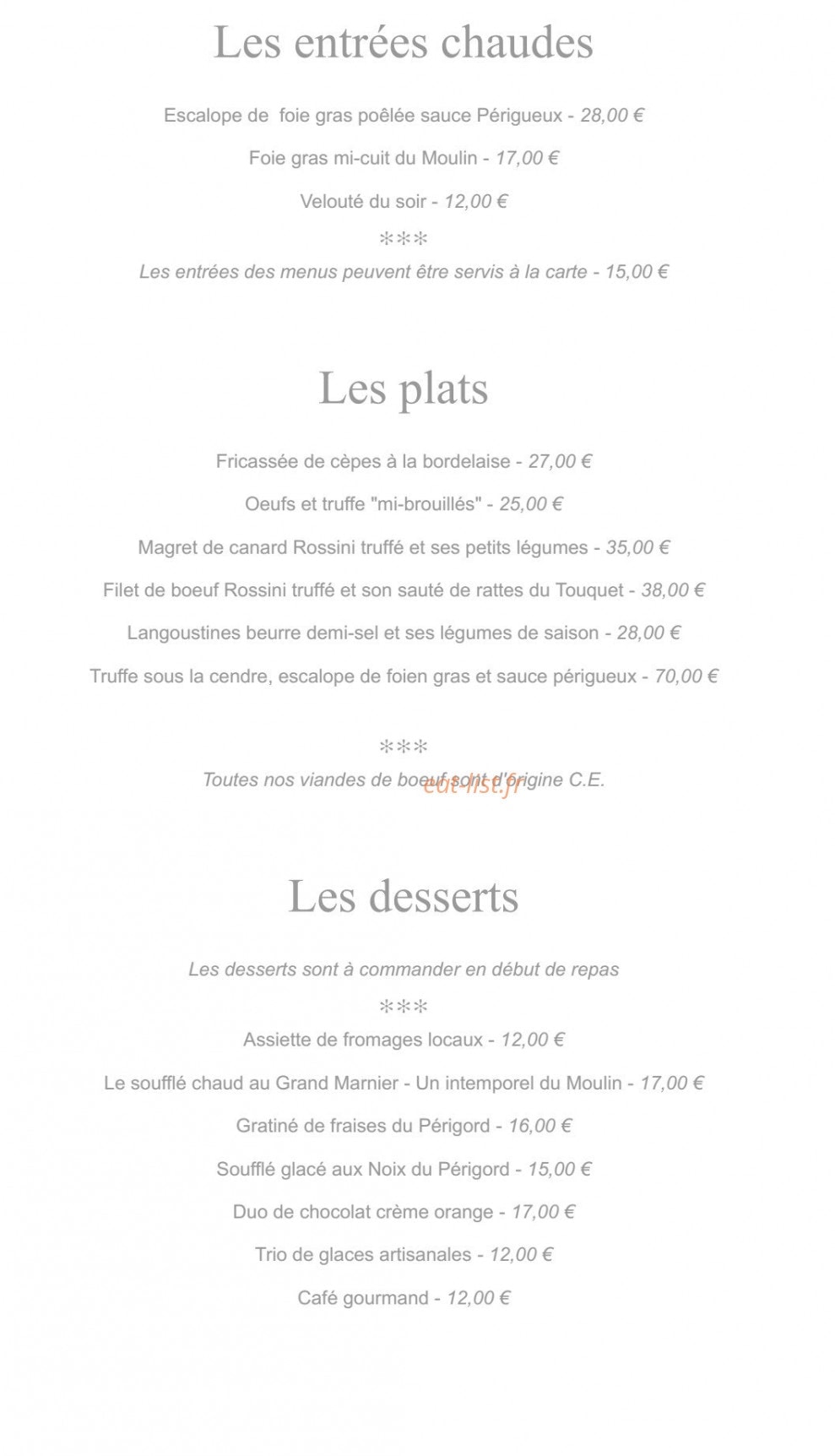 Le restaurant Au Vieux Moulin — carte page 3