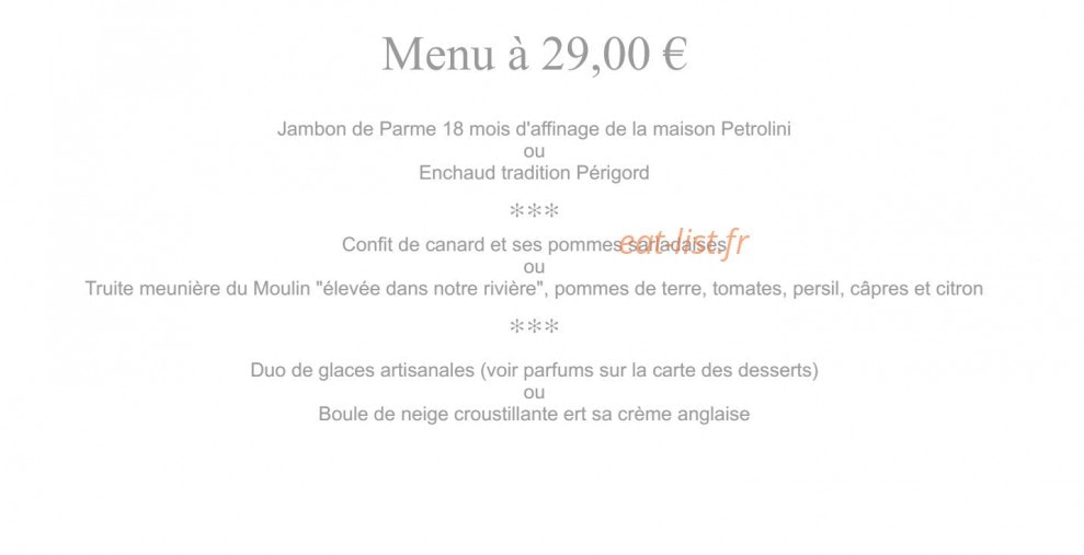 Le restaurant Au Vieux Moulin — carte page 1