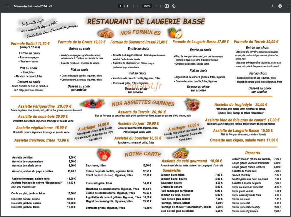 Restaurant de Laugerie Basse — carte page 1