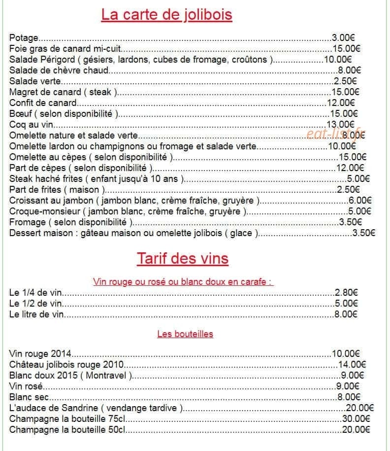 Auberge Jolibois — carte page 2