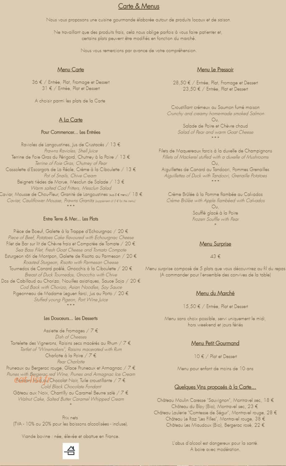 Le Pressoir — carte page 1