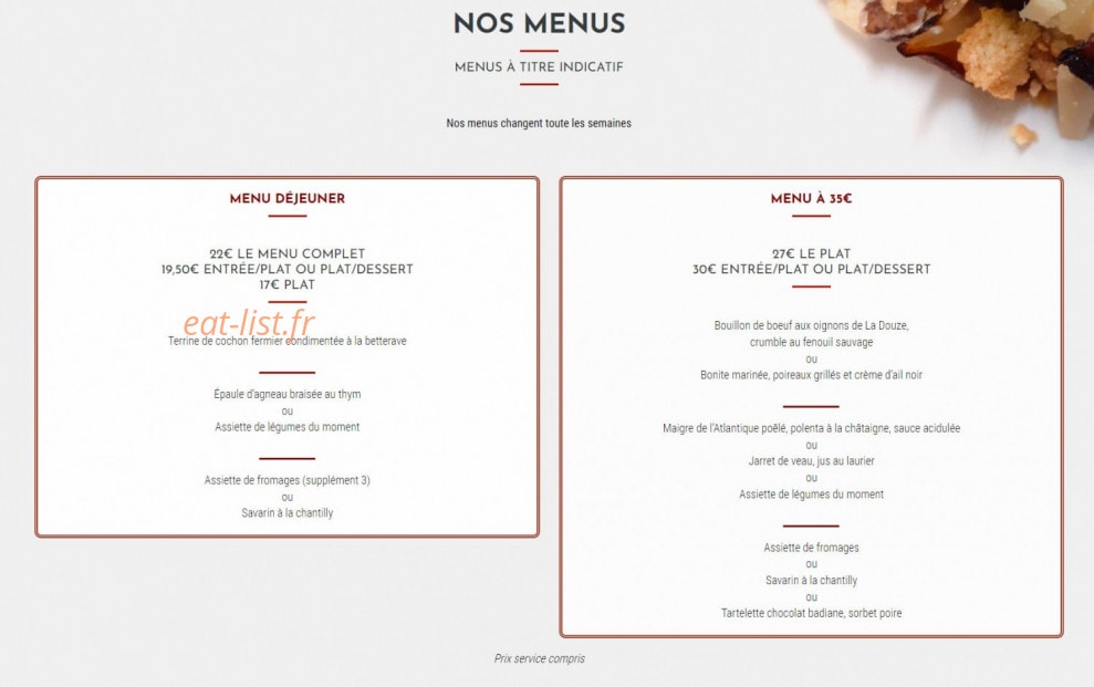 Auberge Le Moustier — carte page 1