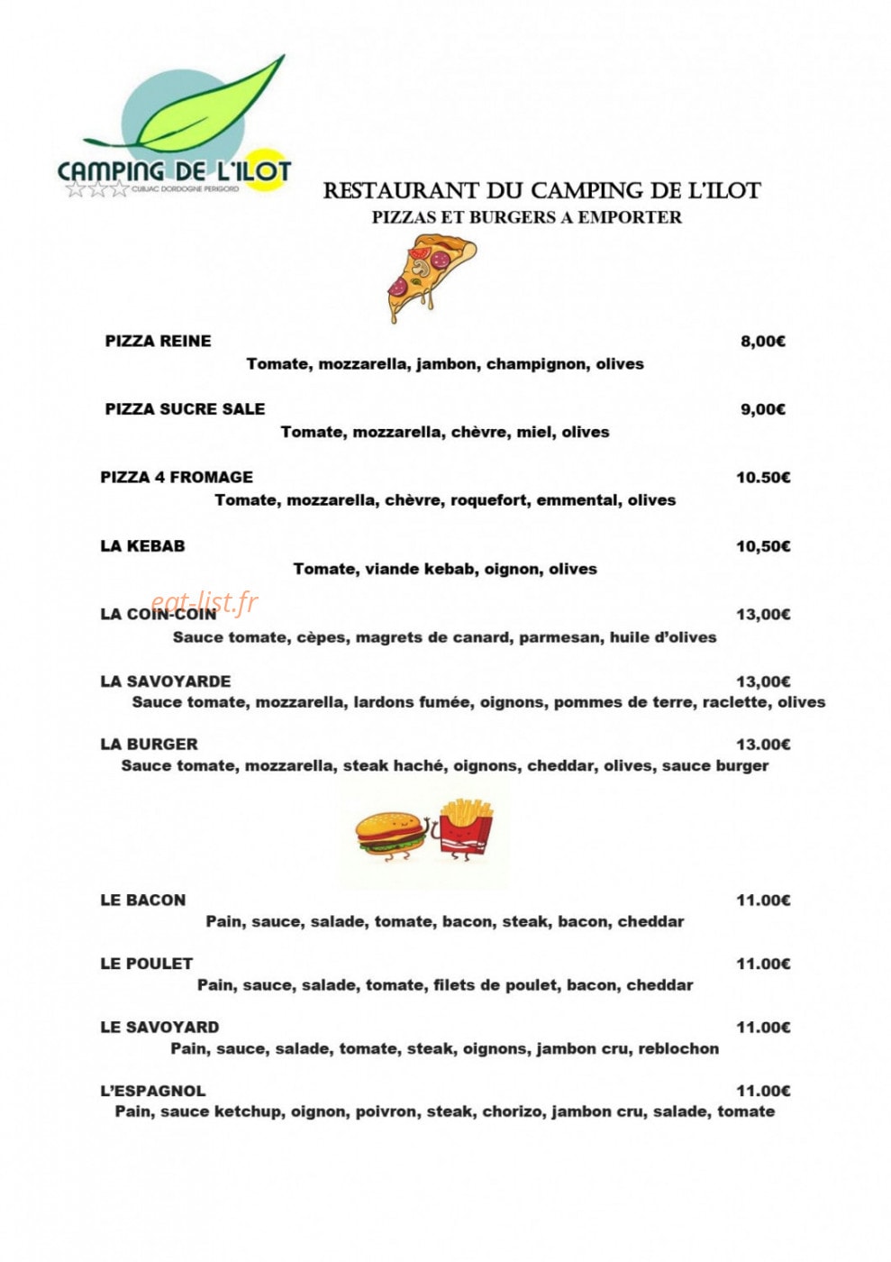 Restaurant l'Ilot — carte page 1