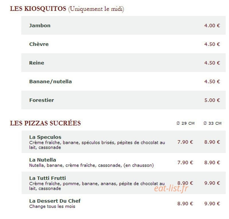 Le Kiosque à Pizzas — carte page 3