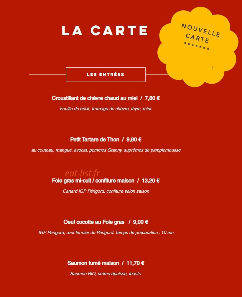 Carte et menu de Le Cercle des Pandas à Notre Dame de Sanilhac — Les entrées