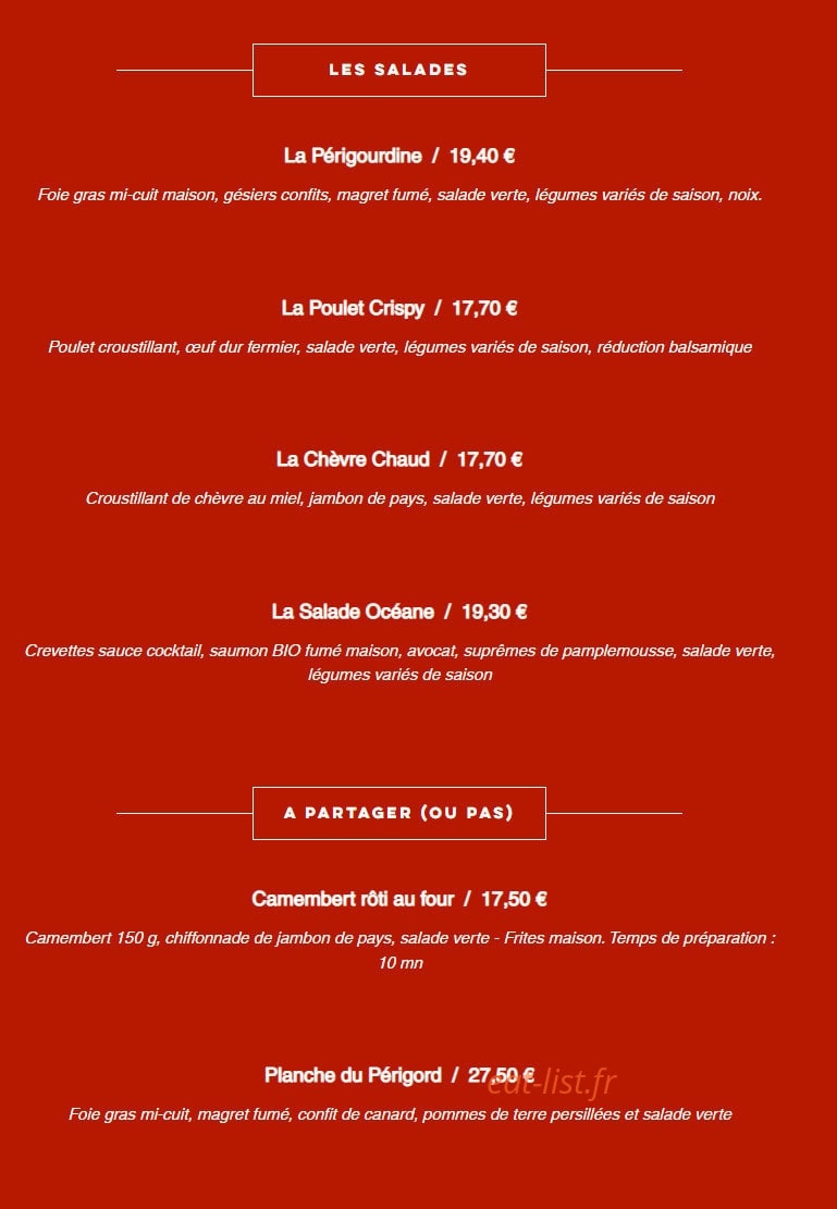 Carte et menu de Le Cercle des Pandas à Notre Dame de Sanilhac — A partager (ou pas) et salades