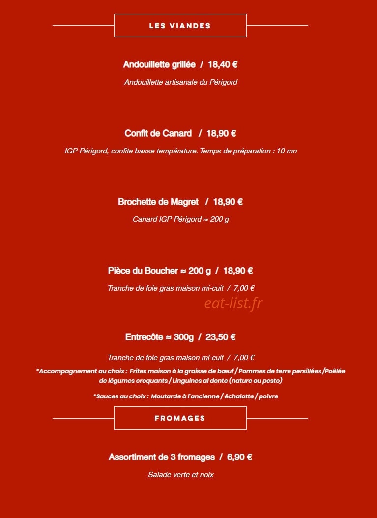 Carte et menu de Le Cercle des Pandas à Notre Dame de Sanilhac — Les viandes et fromages