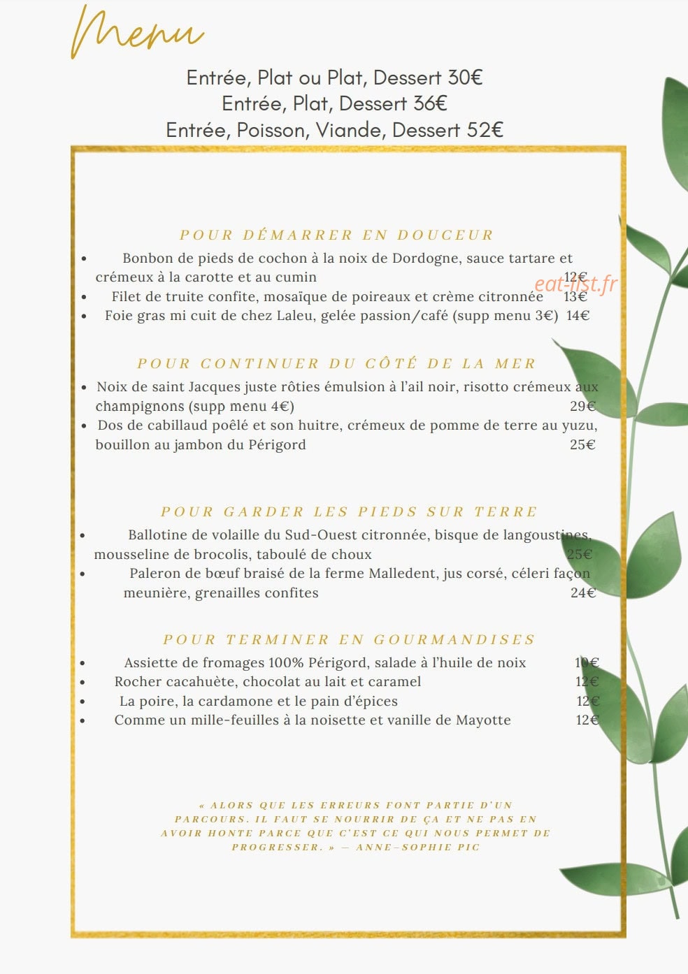 La Muse Bouche — carte page 1