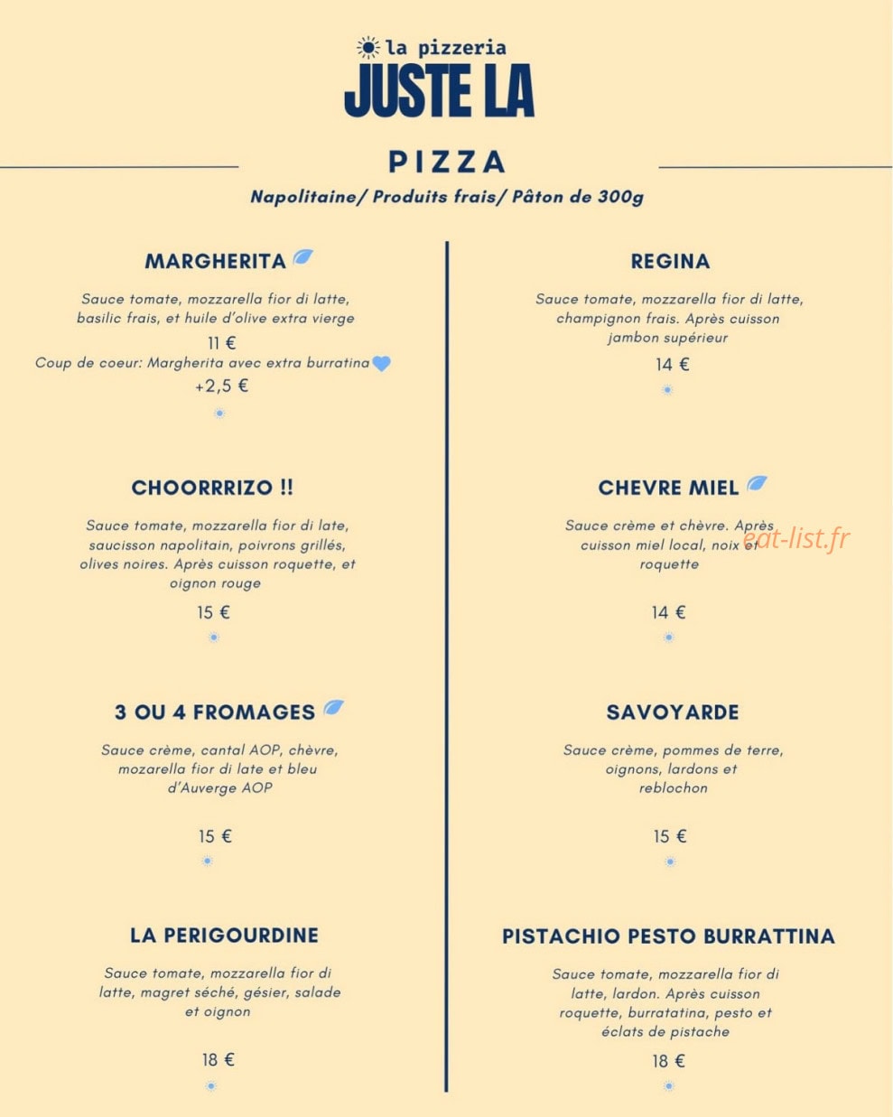 La Pizzeria Juste La — carte page 1