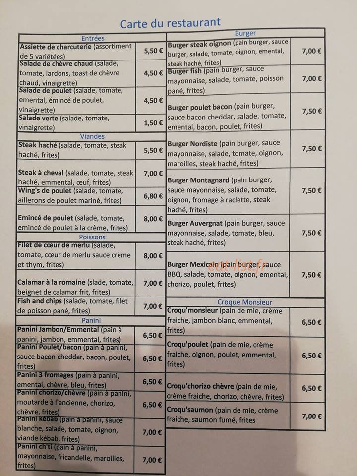 Au Snack Bleu — carte page 2