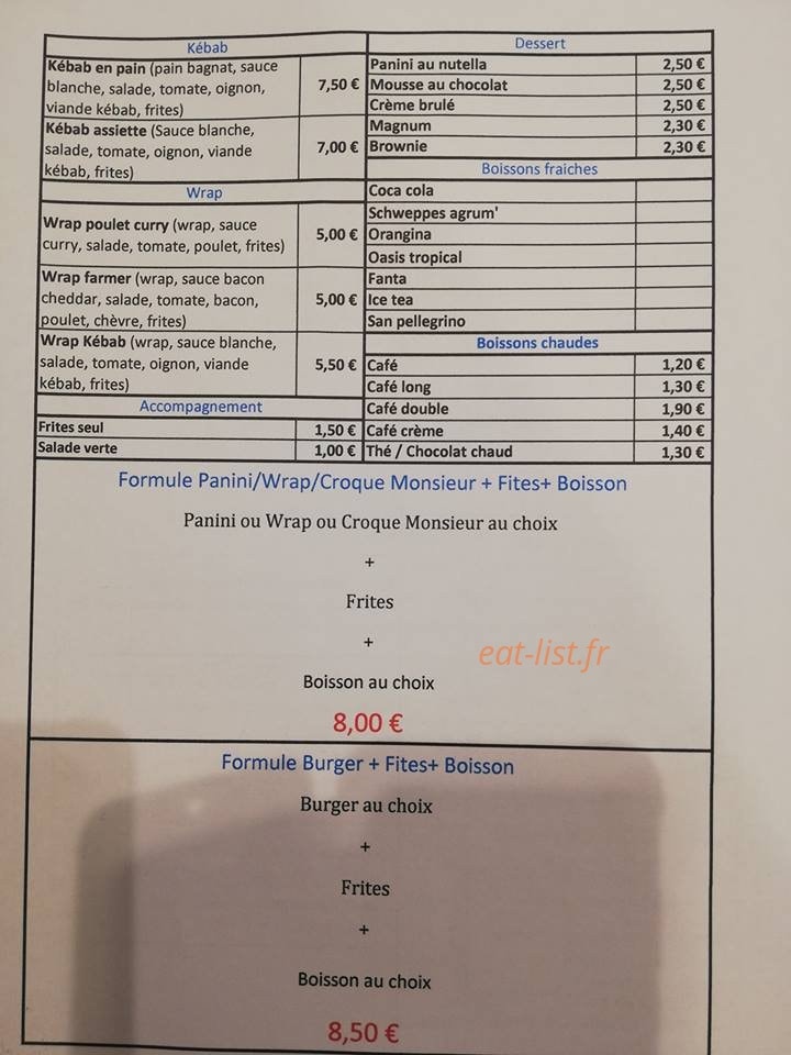 Au Snack Bleu — carte page 3