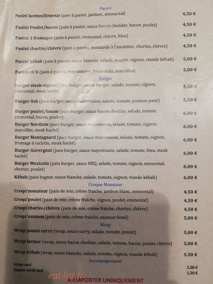Au Snack Bleu — carte page 4