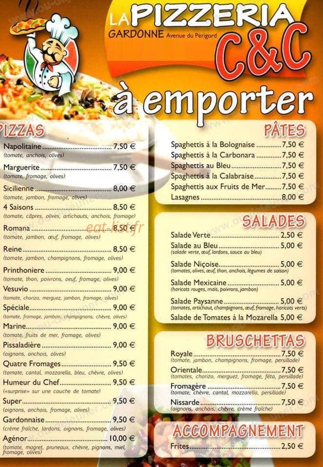 Pizzéria C & C — carte page 1