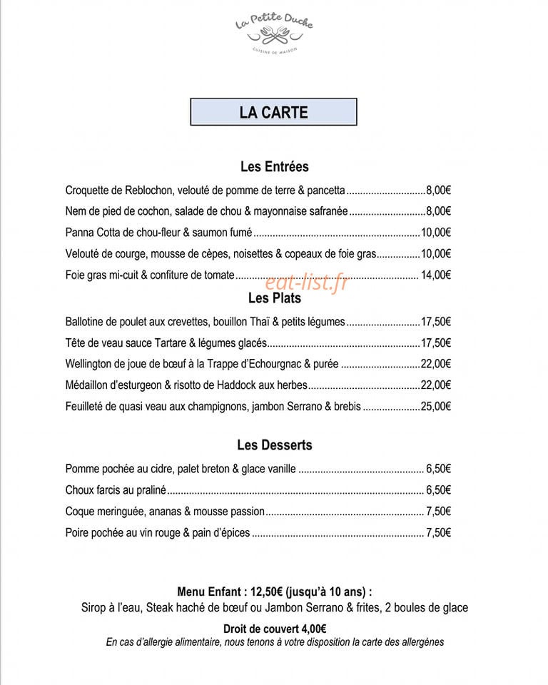 La Petite Duche — carte page 1