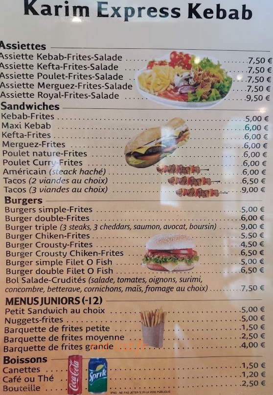 karim express kebab — carte page 1