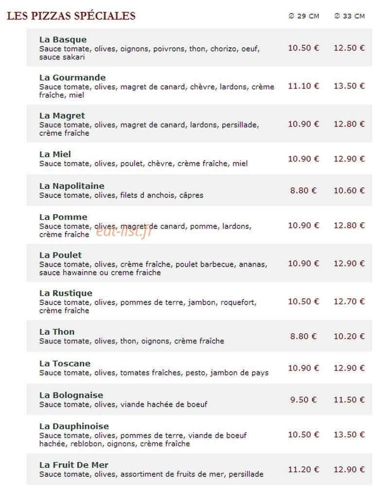 Le Kiosque à Pizzas — carte page 3