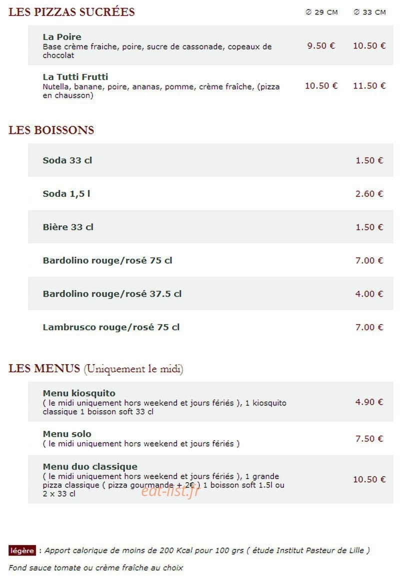 Le Kiosque à Pizzas — carte page 5