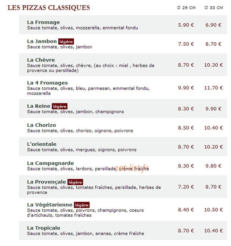 Le Kiosque à Pizzas — carte page 1