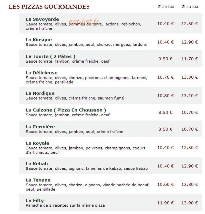 Le Kiosque à Pizzas — carte page 2