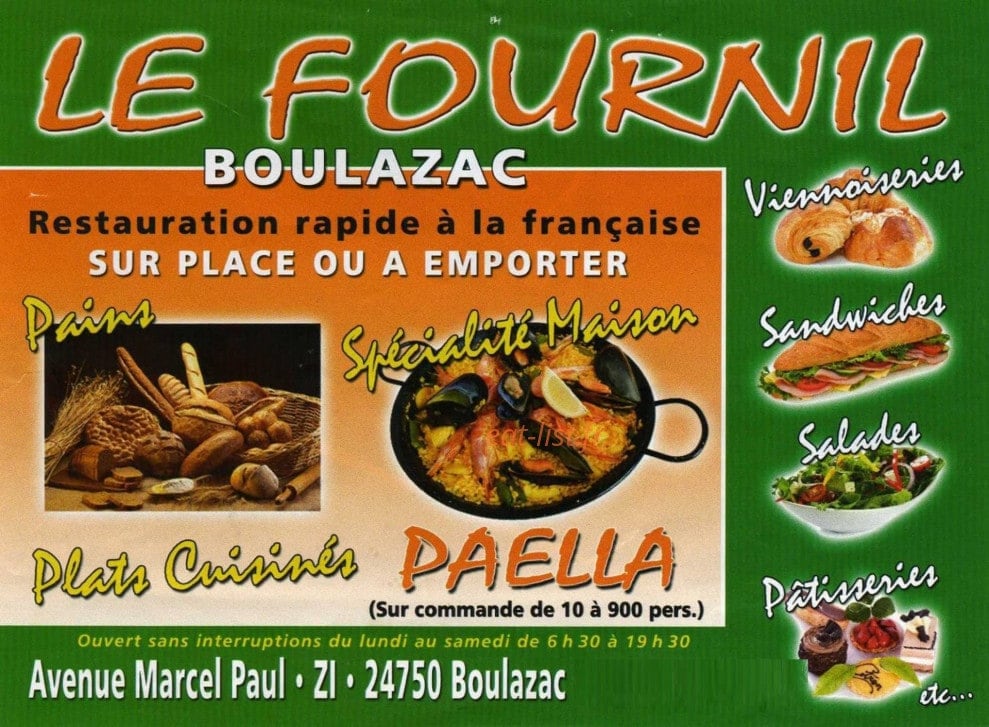 Carte et menu de Le Fournil à Boulazac Isle Manoire — Prestations