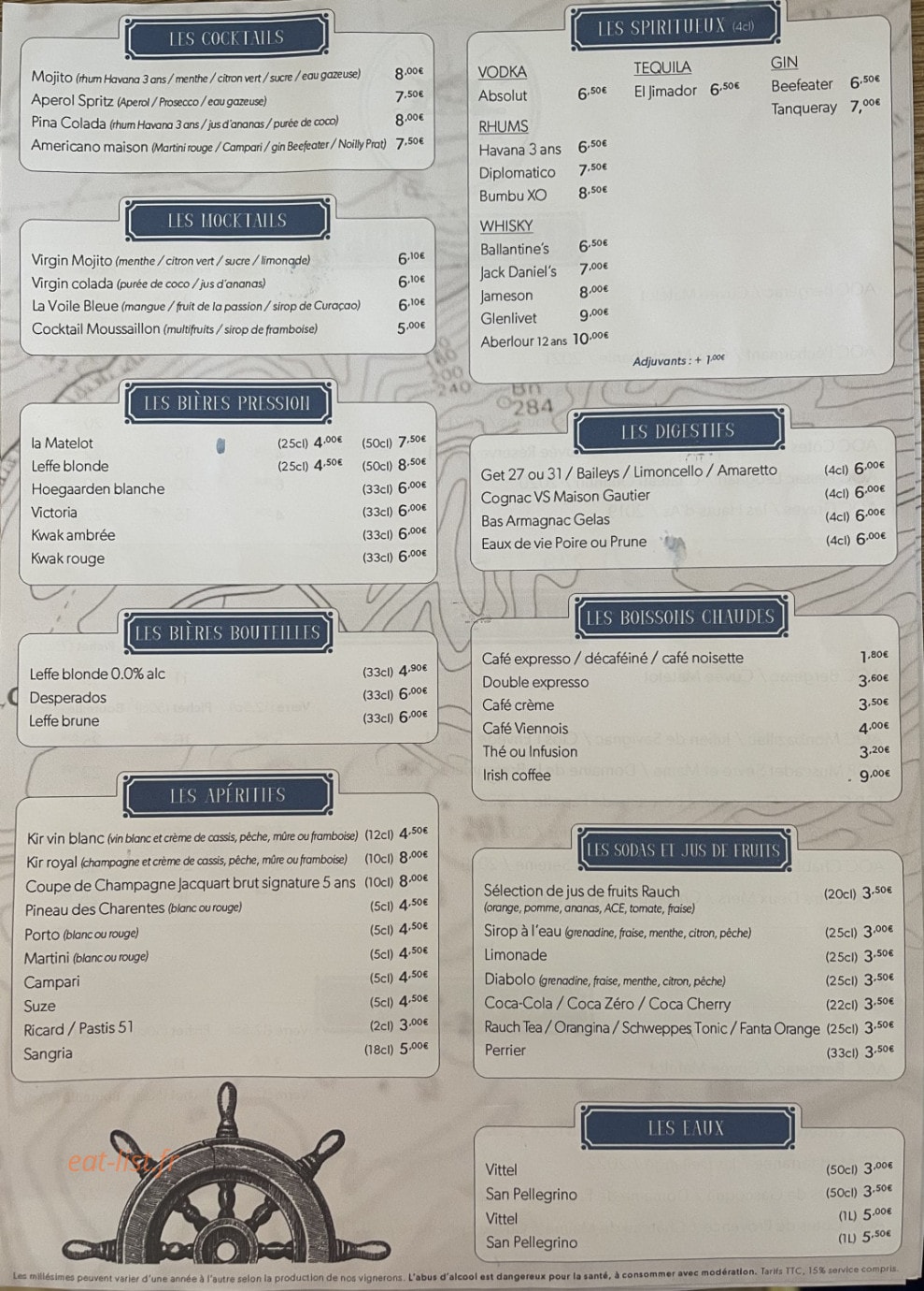 Carte et menu de Matelot à Boulazac Isle Manoire — Les cocktails, mocktails, ...