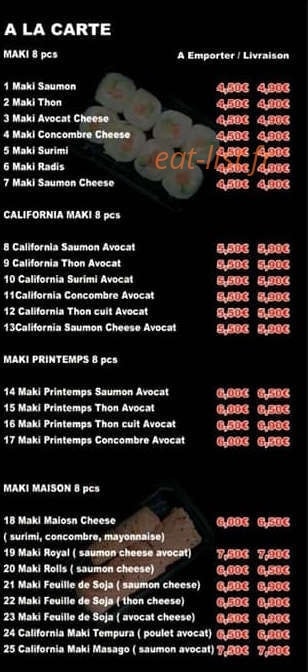 Carte et menu de Sushi Express à Boulazac Isle Manoire — Maki, california maki, maki printemps,...