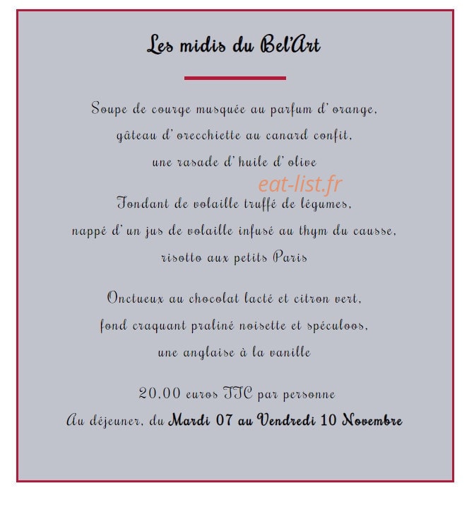 Le Bel'Art — carte page 2