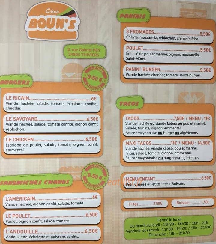 Chez Boun's — carte page 1