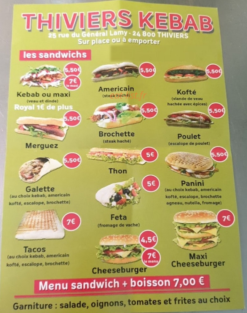 Thiviers Kebab — carte page 2