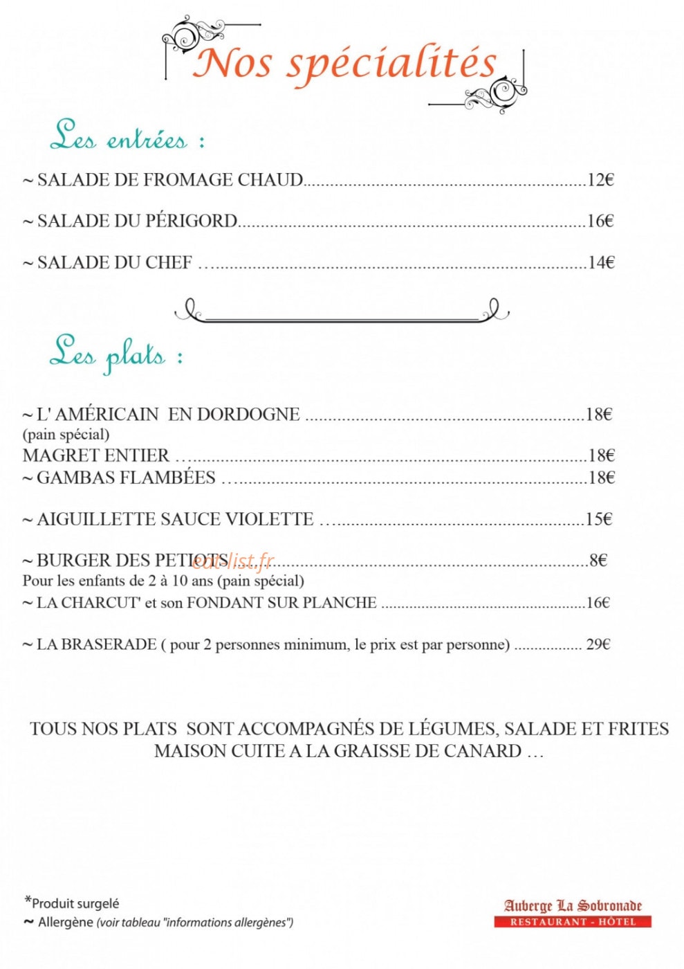 Auberge la Sobronade — carte page 3