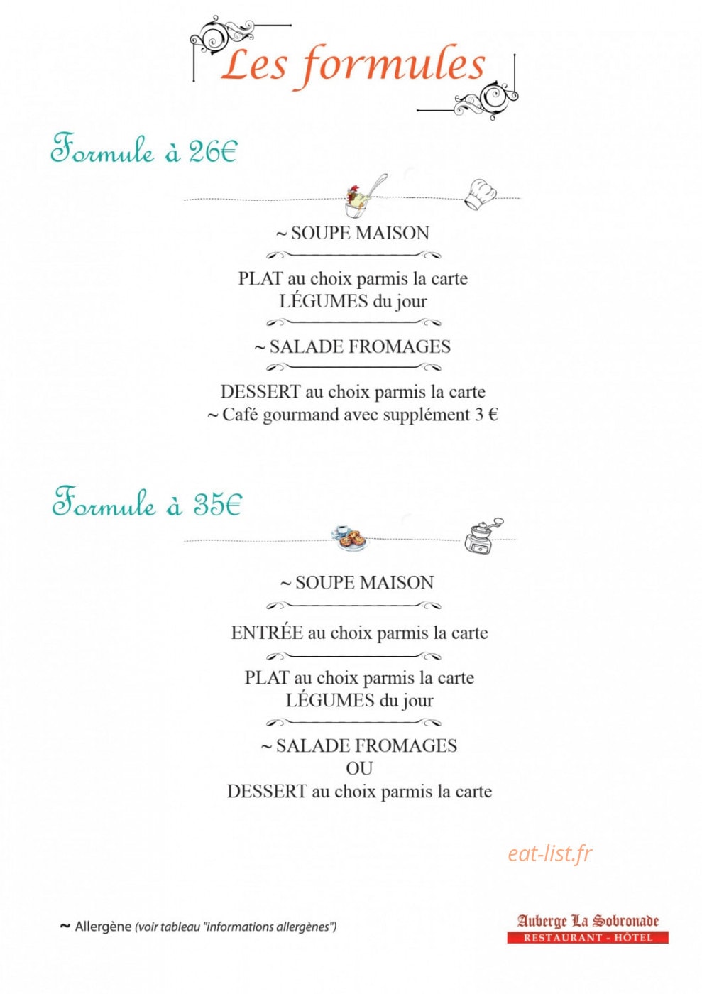 Auberge la Sobronade — carte page 2