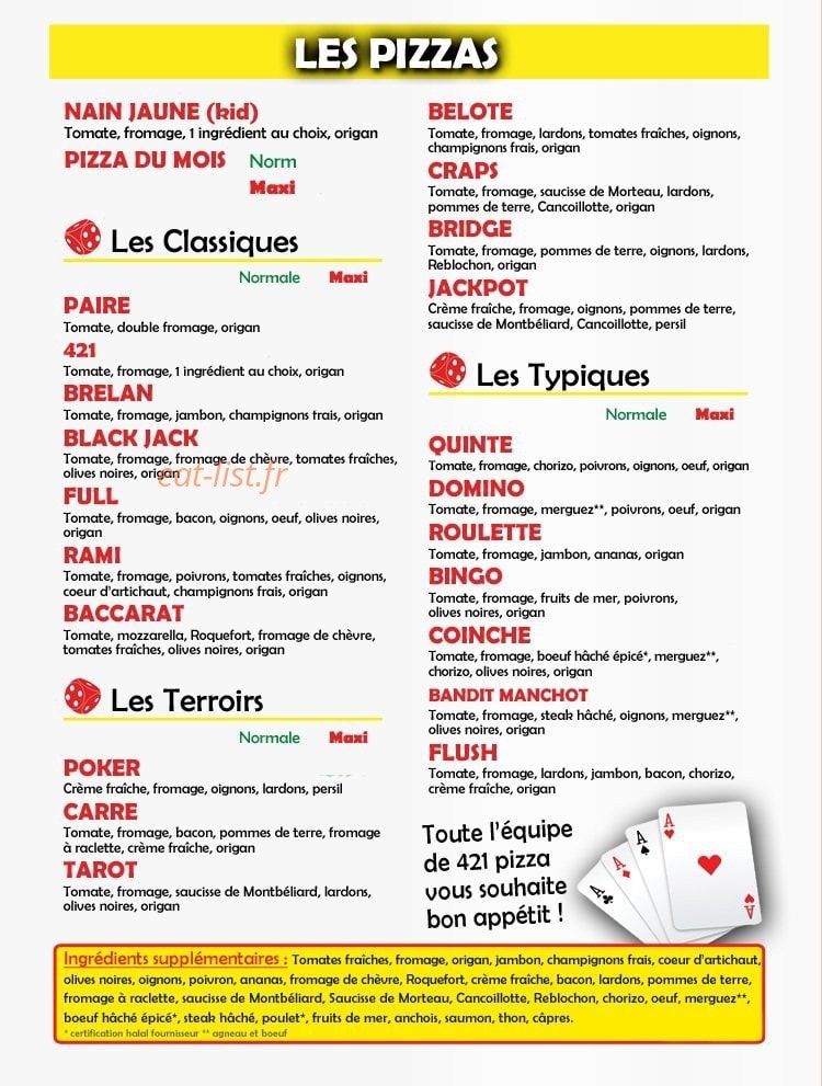 421 pizza — carte page 1