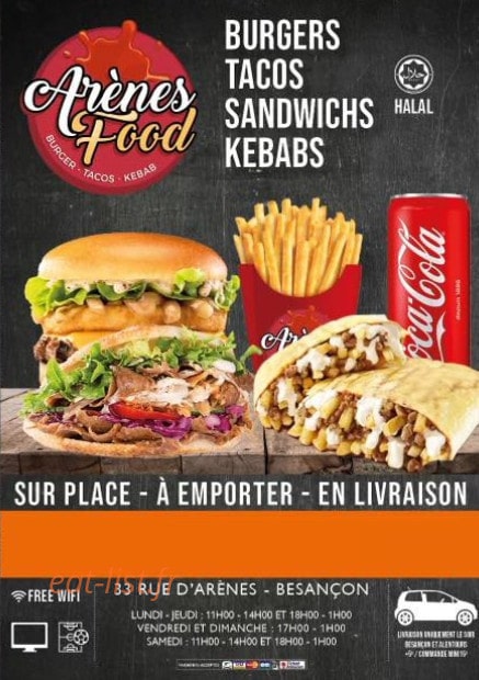 Arènes food — carte page 1