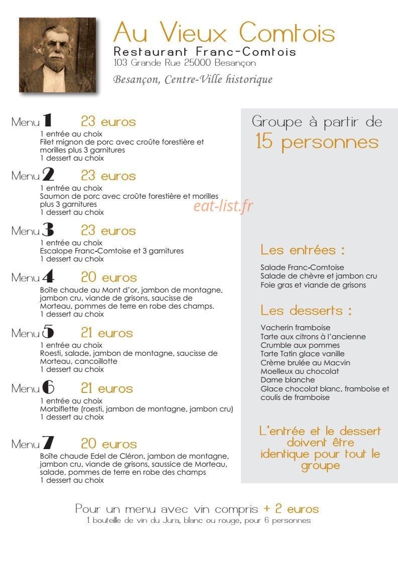 Au Vieux Comtois — carte page 1