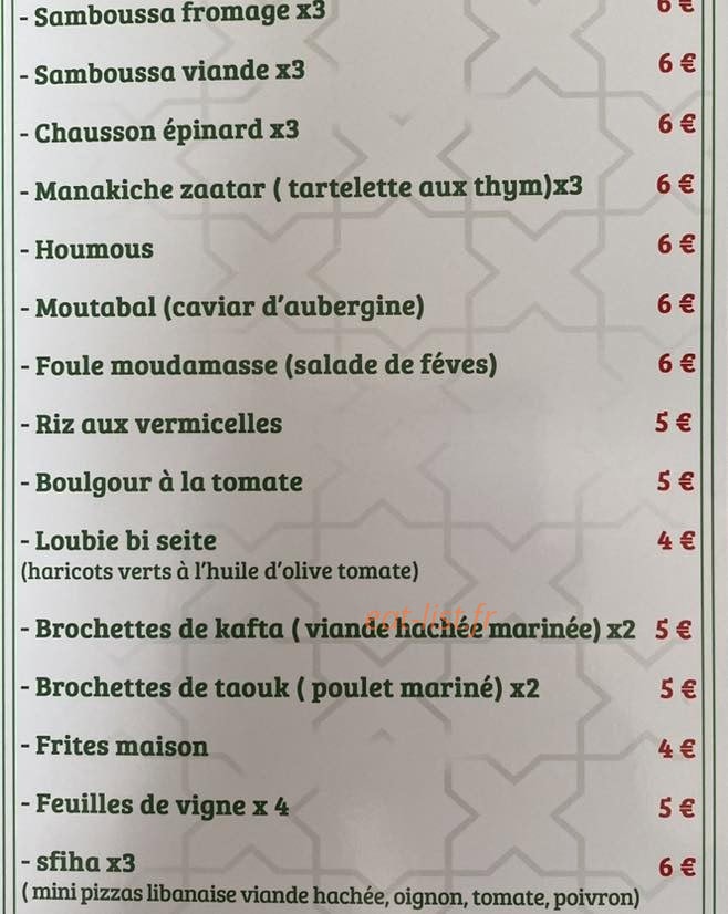 Aux delices du cedre — carte page 2