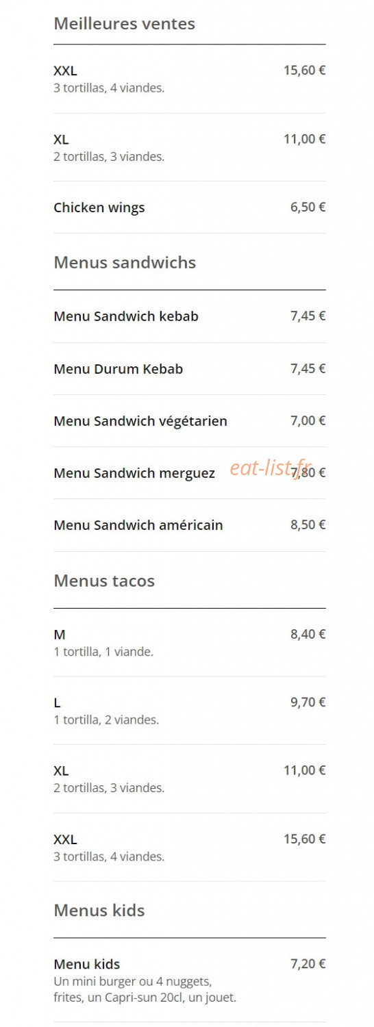 Best Food — carte page 1