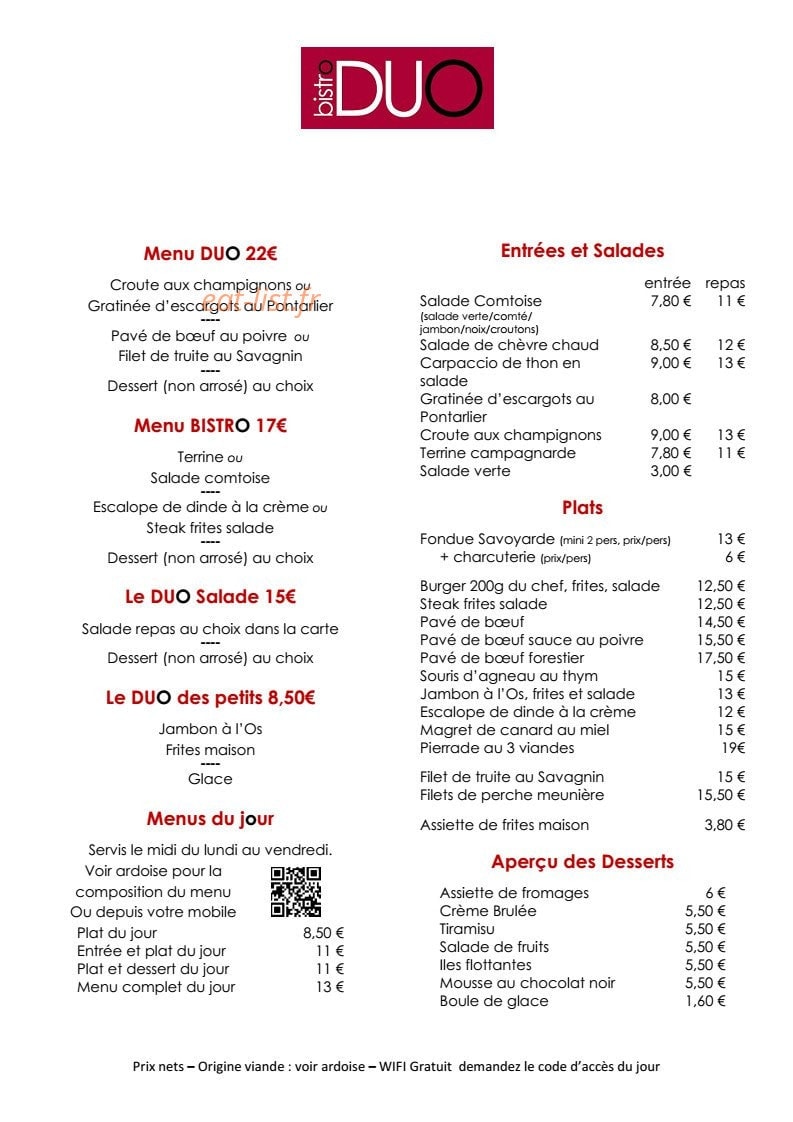 Bistro Duo — carte page 1