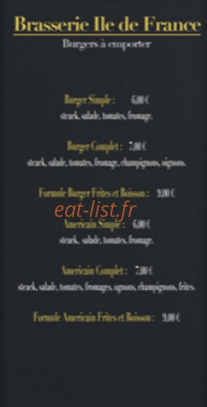 Carte et menu de Brasserie de l'Île-de-France à Besancon — Burgers à emporter